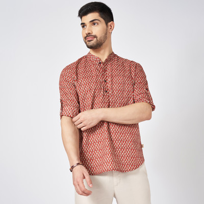 Indus Route by Pantaloons Men Printed Ethnic Dress Kurta(Red)