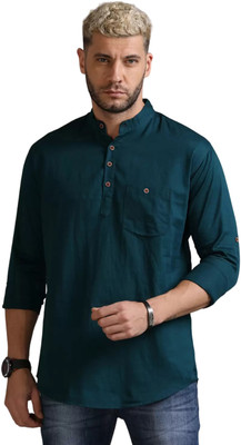 DIGIMI Men Solid Straight Kurta(Dark Blue)