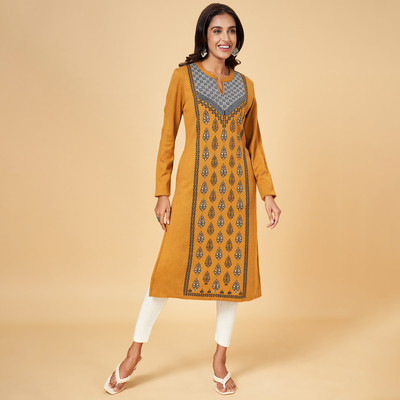 Rangmanch by Pantaloons Women Self Design Straight Kurta(Yellow, Grey, Black)
