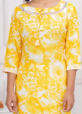 LUKSEE Women Printed A-line Kurta(Yellow)