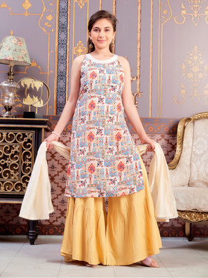 Aarika Girls Abstract Straight Kurta(Blue)