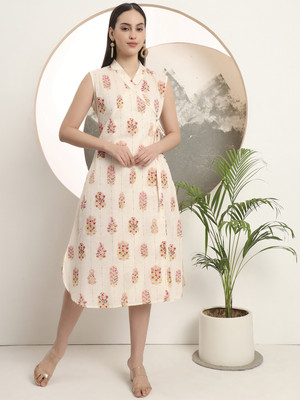 Span Women Self Design A-line Kurta(White)