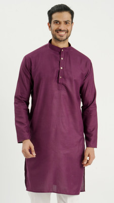 Desivibes Men Solid Straight Kurta(Purple)