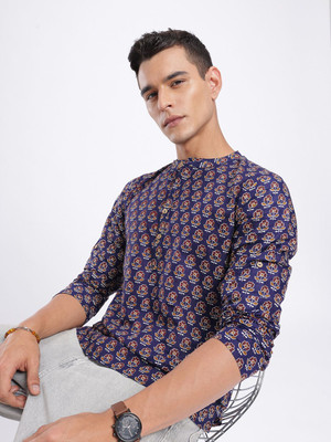 Anouk Rustic Men Floral Print Straight Kurta(Purple)