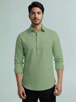Vida Loca Men Solid A-line Kurta(Light Green)