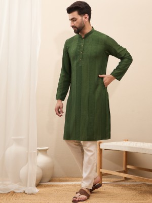 SWAGG INDIA Men Embroidered Ethnic Dress Kurta(Dark Green)