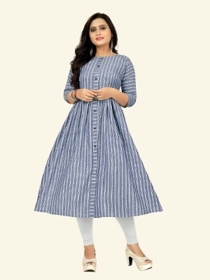 MM ENTERPRISE Women Printed A-line Kurta(Blue)