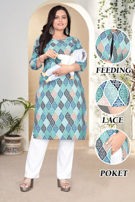 Jayshree Creation Women Geometric Print A-line Kurta(Light Blue)