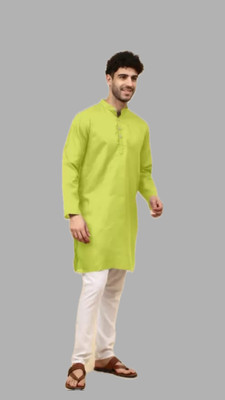 HouseOfCommon Men Solid A-line Kurta(Green)