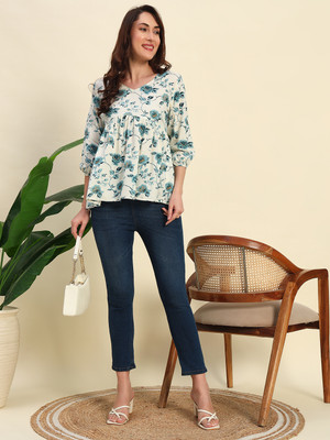 Sa Rasa Women Printed Flared Kurta(Multicolor)