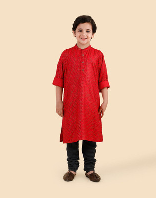 Fabindia Boys Printed Straight Kurta(Red)