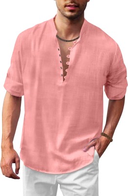 FINIVO FASHION Men Solid Straight Kurta(Pink)