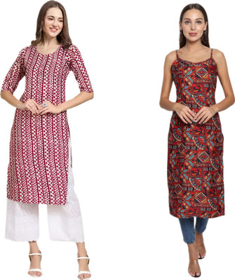 KALLAXI Women Printed Straight Kurta(Multicolor)