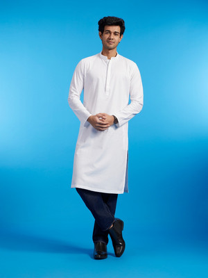 DIWAS by Manyavar Men Self Design Straight Kurta(White)
