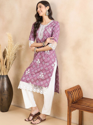 ANOUK Women Floral Print Straight Kurta(Multicolor)