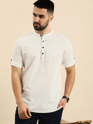 ANOUK Men Solid Straight Kurta(White)
