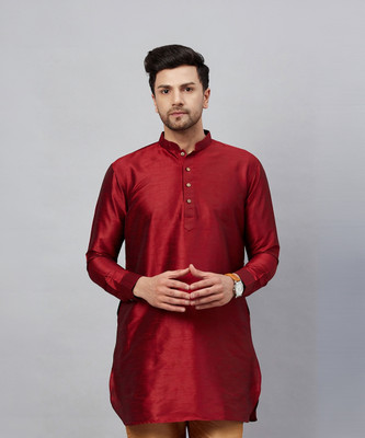 VM Men Self Design A-line Kurta(Maroon)