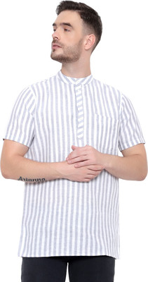 Latest Chikan Men Striped Straight Kurta(Grey)