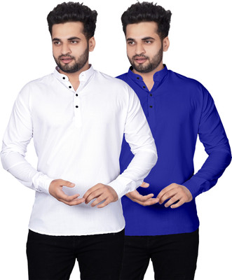 Kavyangle Creation Men Solid Straight Kurta(White, Dark Blue)