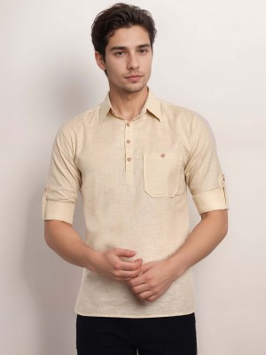 Navkanj Men Solid Straight Kurta(Beige)