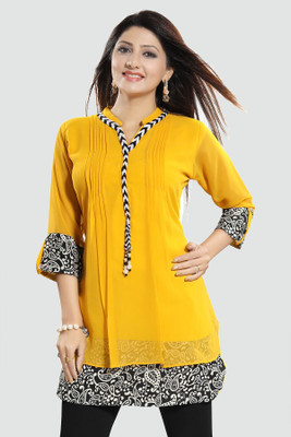 Divastri Women Printed Straight Kurta(Yellow)