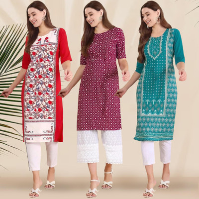 1 Stop Fashion Women Printed Straight Kurta(Multicolor)