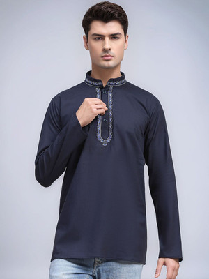 Moda Rapido Men Solid Straight Kurta(Blue)