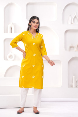 DIGIVASTRA Women Printed Straight Kurta(Yellow)