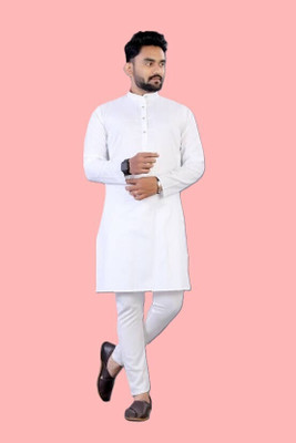 KRISHASALES Men Solid Straight Kurta(White)