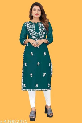 VastraaRatha Women Embroidered A-line Kurta(Green)