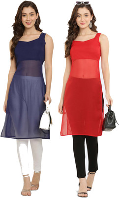 VESICLE Women Solid A-line Kurta(Dark Blue, Red)