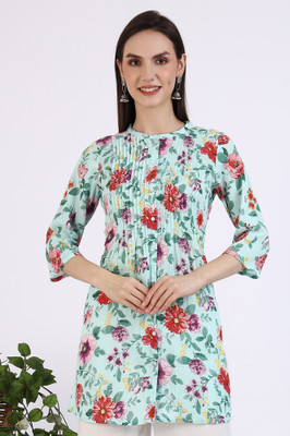 Aurelia Women Floral Print Straight Kurta(Green)