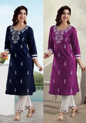 SISTO Women Embroidered Straight Kurta(Multicolor)