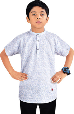 MADE IN THE SHADE Boys Printed Straight Kurta(White, Light Blue)