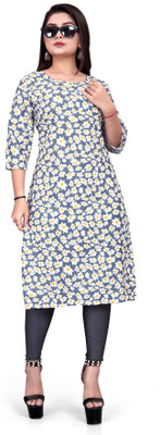 zindora Women Printed Straight Kurta(Grey)