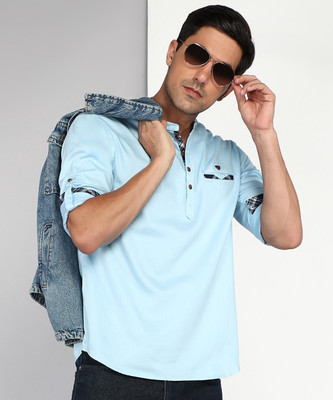 KUONS AVENUE Men Solid Straight Kurta(Light Blue)