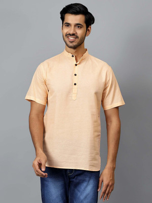 FireFish Men Solid Straight Kurta(Orange)