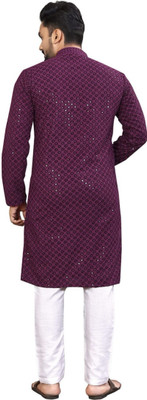 StoneHeart Men Solid Straight Kurta(Purple)