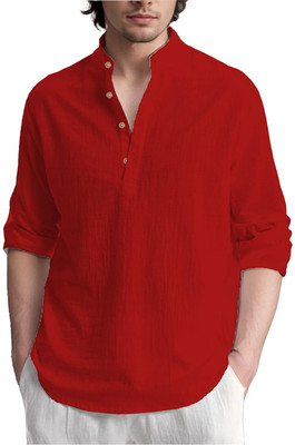 indirae Men Solid A-line Kurta(Red)