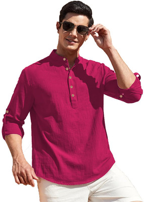 Vashuqi Men Solid A-line Kurta(Pink)