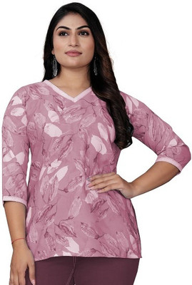 WavySnugsy Women Printed Straight Kurta(Pink)