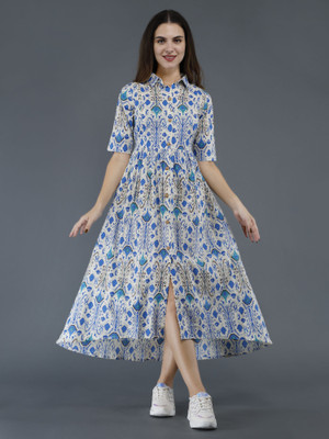 SHANSH Women Printed A-line Kurta(Blue)