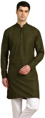 SQS Men Embellished A-line Kurta(Green)