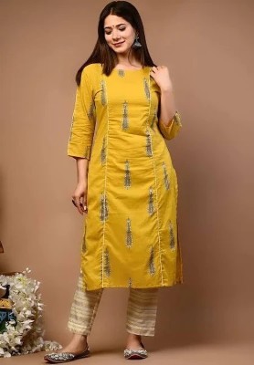 prakartitraders Women Self Design A-line Kurta(Yellow)