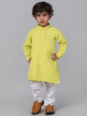CENSAL Boys Checkered A-line Kurta(Yellow)