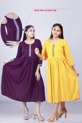 MAHEE TRENDZ Women Solid Anarkali Kurta(Gold, Purple)