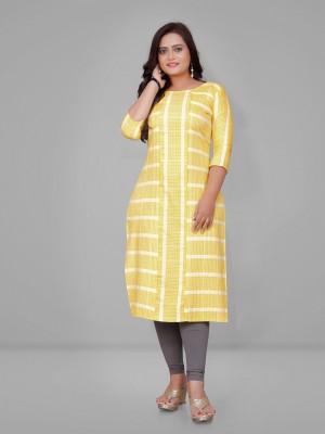 Sai veera Fashion Women Striped A-line Kurta(Yellow)