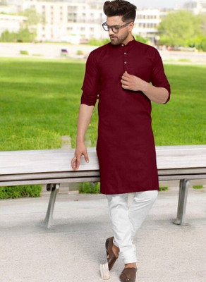 Trending Rashmi Men Solid Straight Kurta(Maroon)