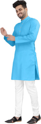 PoshSide Men Solid Straight Kurta(Light Blue)