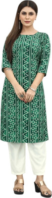HouseOfCommon Women Self Design Straight Kurta(Green)